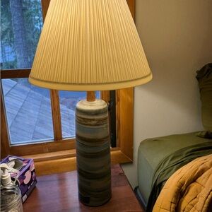 Striped Ceramic Table Lamp with Beige Shade